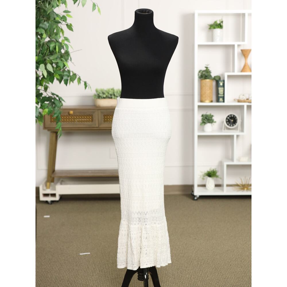 House of Harlow 1960 Ivory Crochet Knit Maxi Skirt Tiered Boho Resort Festival M - Picture 5 of 15